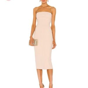 MISHA REVOLVE Irisa Midi Dress Nude Blush Pink Beige Bodycon US Size 2 XS NWOT